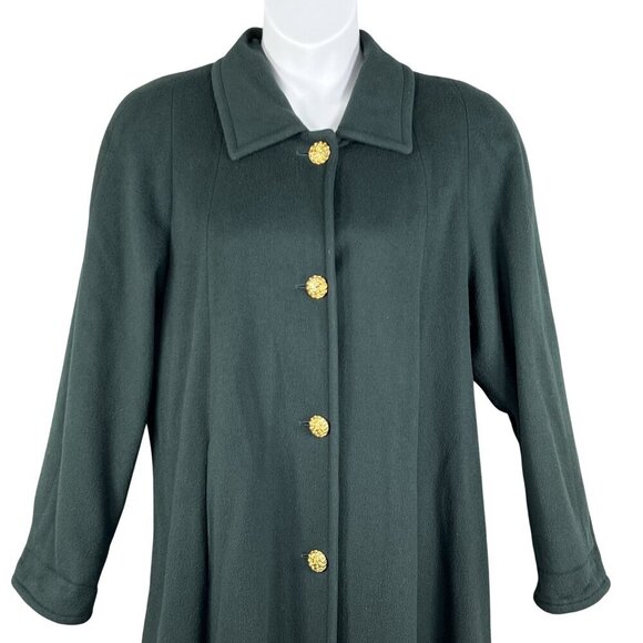 Portfolio Perry Ellis 14 Long Hunter Green Wool Coat Gold Buttons Quiet Luxury - Picture 8 of 16